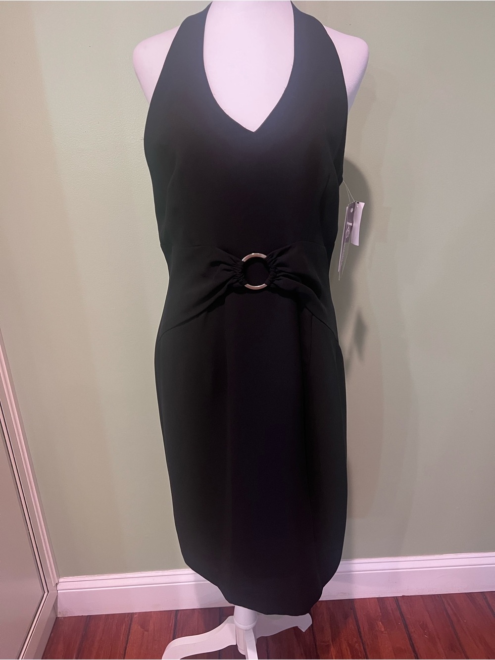 Black Halter Midi Dress with Ring Waist